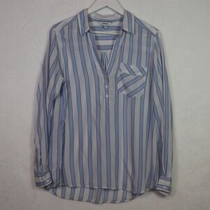 EXPRESS Blue White Vertical Stripe Long Sleeve Button Front Blouse Size M